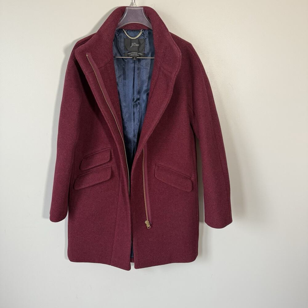 J Crew Cocoon Coat in Italian Stadium Cloth Wool Blend Burgundy Size 4
